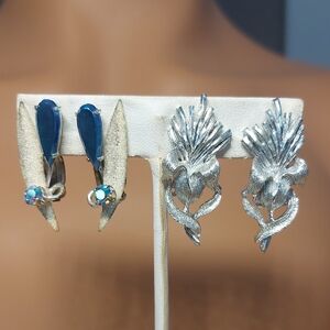 Triad Clip On Earrings Silvertone 2 Pair Lot Clipon